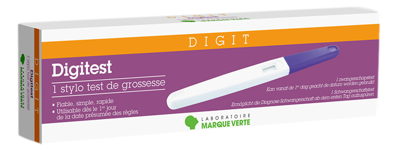 Test de grossesse Digitest Le test de grossesse Digitest vous permet de savoir si vous êtes enceinte en 3 minutes dès le 1er jour de la date présumée des régles !